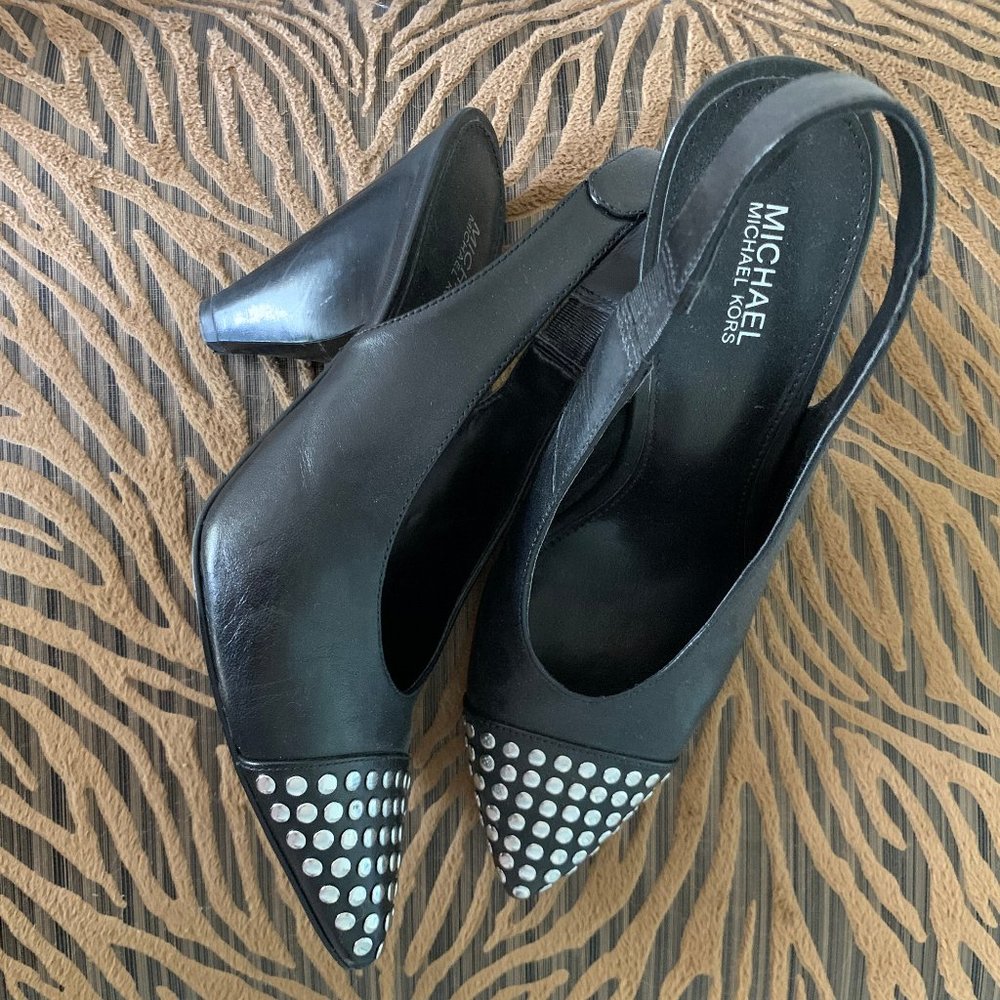 Michael Kors black and silver studded slingback